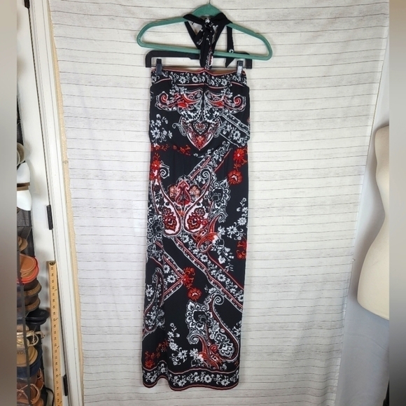 White House Black Market Paisley Print Maxi Dress in Black/Red, sz XS - Picture 1 of 14
